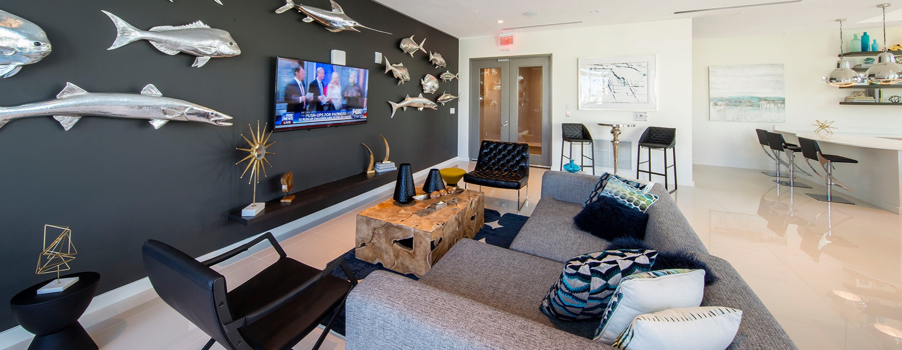 Resident Lounge with comfortable seating and gaming area